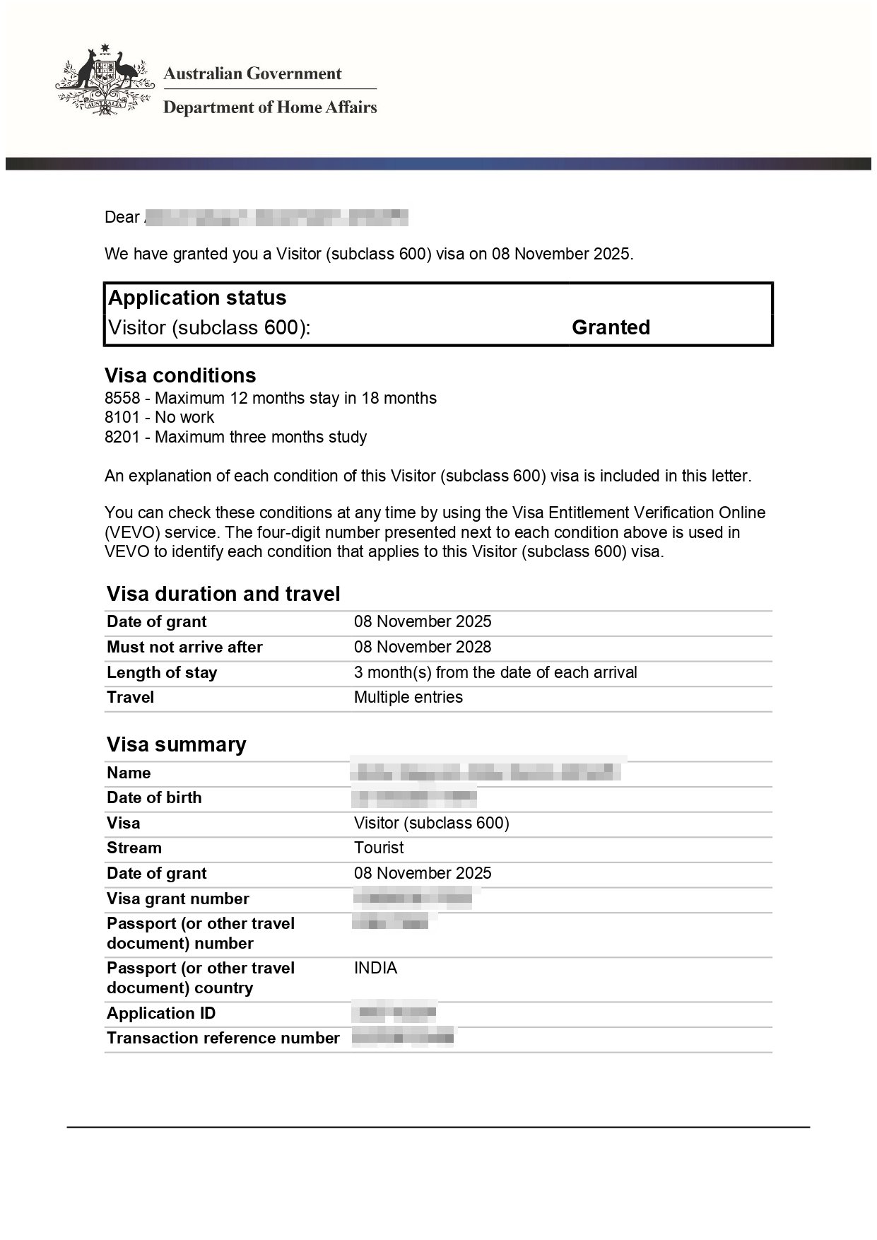 Australia Subclass(600) Approved - Abdul Karim