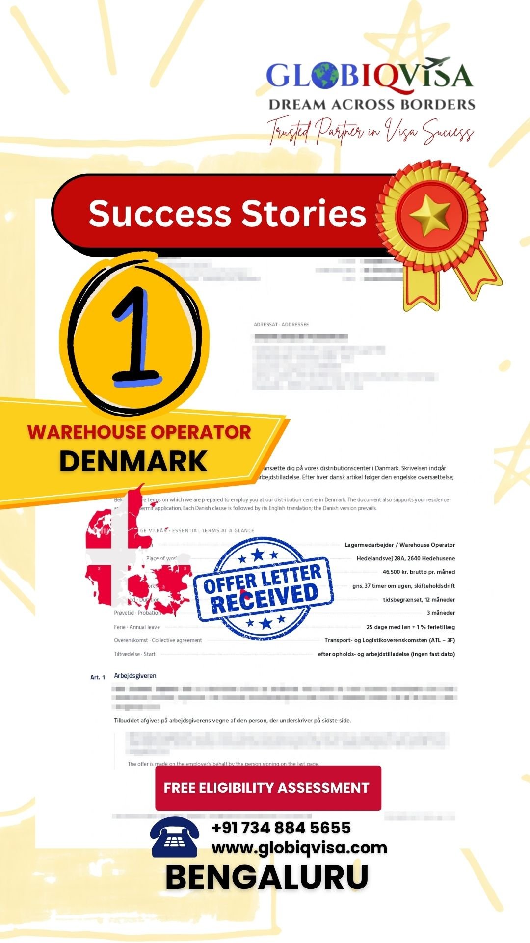 Denmark Work Visa Offer Letter Received