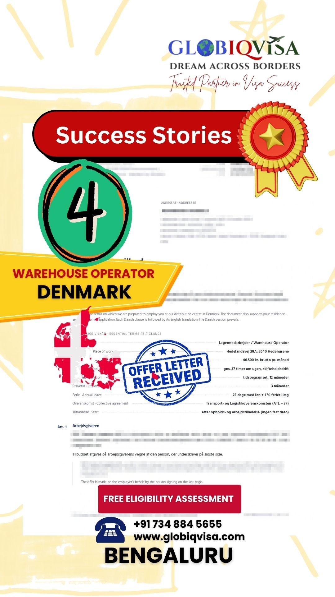 Denmark Work Visa Offer Letter Received