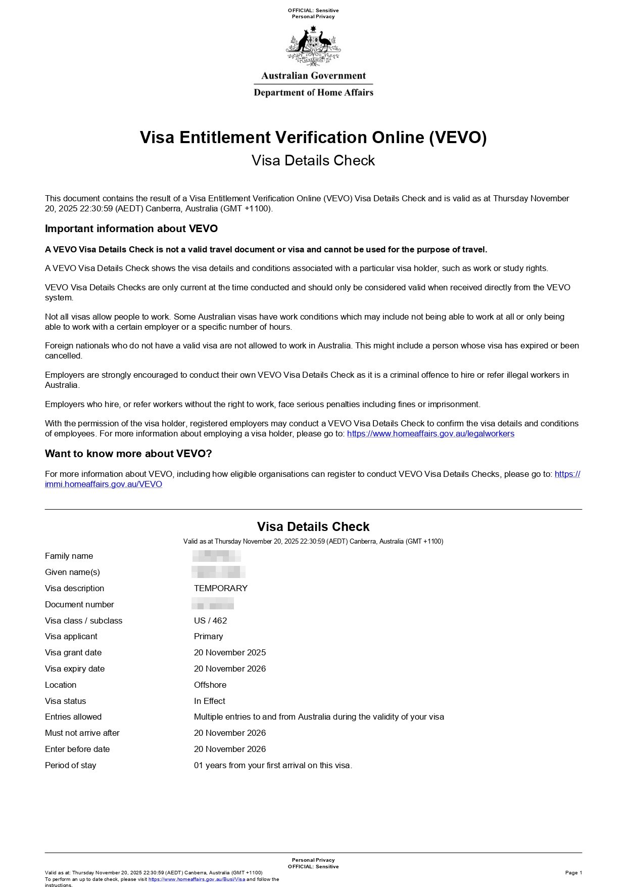 Australia Visa Sub Class US/462 - Siddu