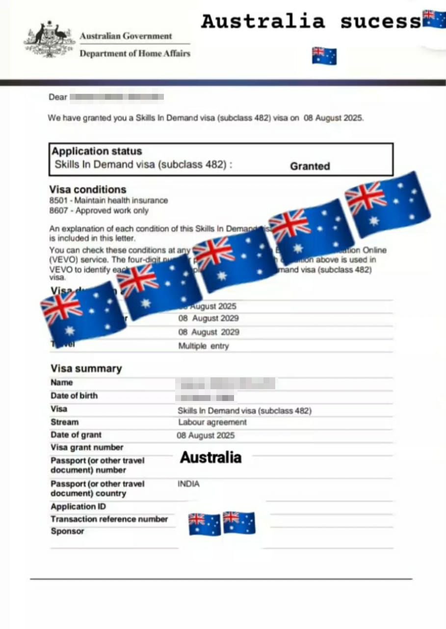 Australia Subclass(482) Approved - Dhillon